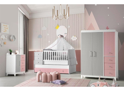 Lussuoso set per la camera dei bambini 3 pezzi - elegante comò, armadio, letto, colorato.