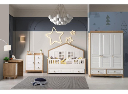 Set camera da letto per bambini moderna Letto Armadio Scrivania Luminosa 4 pezzi Nuovo