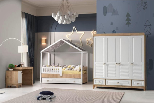 Set camera da letto per bambini moderna Letto Armadio Scrivania Luminosa 3 pezzi Nuovo
