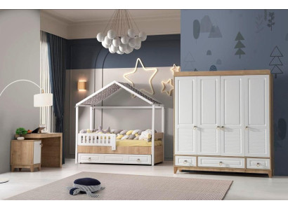 Set camera da letto per bambini moderna Letto Armadio Scrivania Luminosa 3 pezzi Nuovo