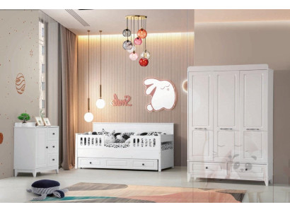 lussuoso set completo di camera per ragazzi di lusso 3 pezzi bianco color.