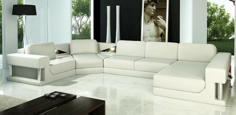 Divano in pelle a forma di L con divano ad isola, angolo e insieme angolare, design moderno, con USB.