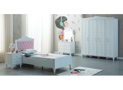 Camera dei bambini Set completo di mobili per bambini Letto in legno Set 5 pezzi Bianco