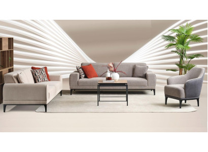 Divano a tre posti, poltrona singola, poltrona, divano in tessuto grigio, set di divani in tessuto 3+3+1