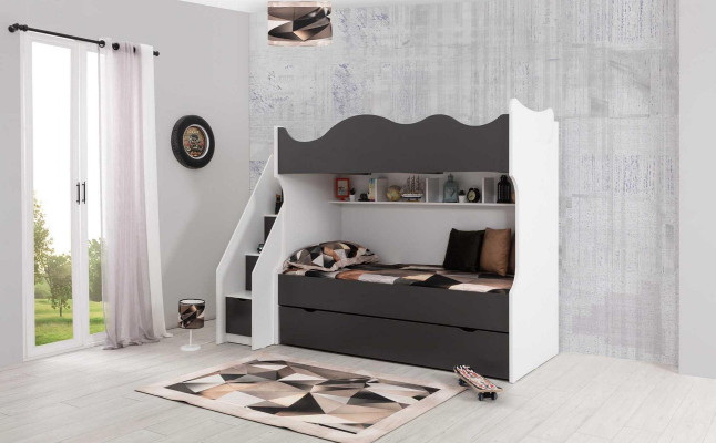 Letto a castello Letto per bambini Mobili per bambini Grigio Set di mobili per bambini moderno  Letto a castello Letto per bambini Mobili per bambini Grigio Set di mobili per bambini moderno