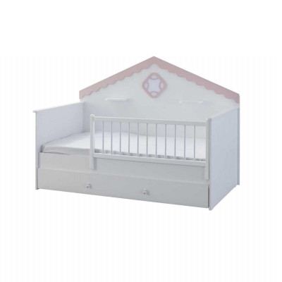 Set lettino per bambini, recinzione per bambini, lettino bianco in legno, 3 pezzi.