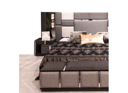 Lusso Grigio Camera da letto completa Letto matrimoniale 2 comodini Armadio
