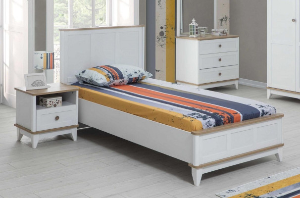 Letto per bambini Arredamento per bambini Letto completo in legno bianco 4 pezzi Moderno