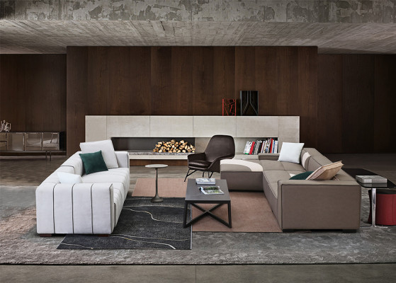 Soggiorno set design divano a L a forma di L + divano 4 posti divani imbottiti in pelle