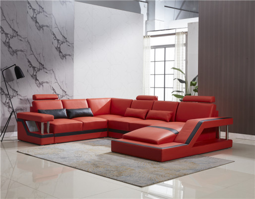 Design divano divano di lusso in pelle divano posto angolo set imbottito angolo divano rosso