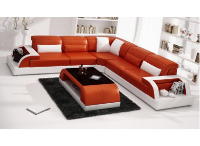 Pelle Divano moderno Divano ad angolo in pelle Set divano Tavolino da salotto