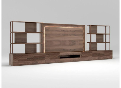 Set di mobili da soggiorno 4 pezzi: supporto TV, 2 librerie, mobili in legno, struttura TV completa.