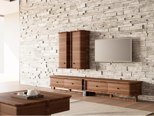 Completa parete soggiorno salotto mobile porta TV 2 armadi sospesi mobili in legno