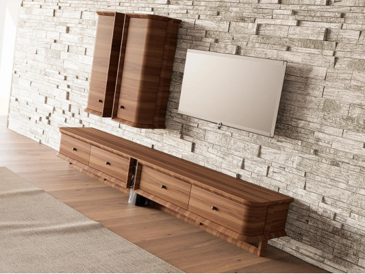 Completa parete soggiorno salotto mobile porta TV 2 armadi sospesi mobili in legno