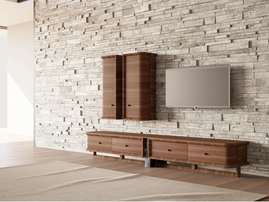 Completa parete soggiorno salotto mobile porta TV 2 armadi sospesi mobili in legno
