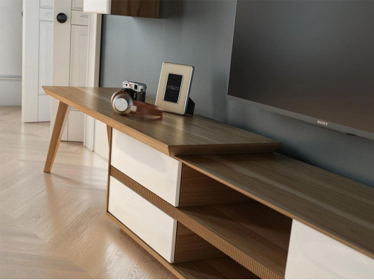 Set completo soggiorno 7 pezzi con supporto TV + tavolino da caffè mobili in legno vetrina moderna