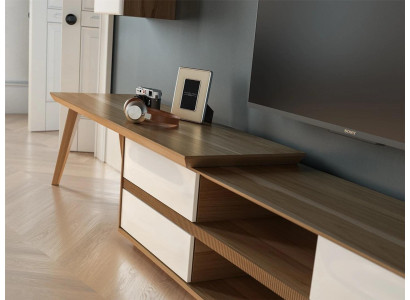 Set completo soggiorno 7 pezzi con supporto TV + tavolino da caffè mobili in legno vetrina moderna
