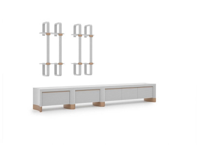 Soggiorno mobili in legno porta TV design 2x mensole a parete arredamento moderno