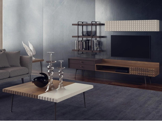 Scaffale marrone per soggiorno completo con parete attrezzata TV Stand Scaffali a parete