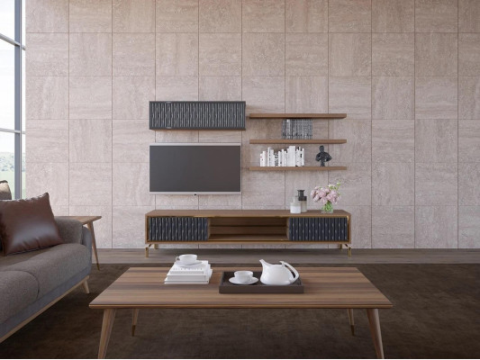 Completamente parete attrezzata armadietto in legno mobili moderni set 5 pezzi 3x mensole da parete nuove.