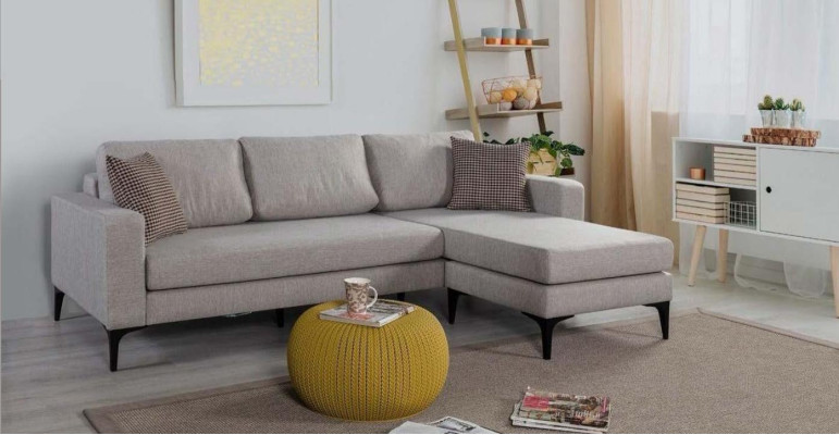 Divano a L per soggiorno, arredamento moderno di lusso, divano angolare, imbottitura nuova.