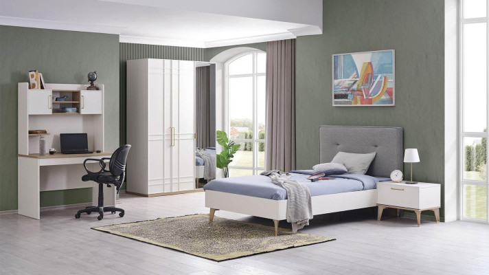 Lettino per bambini 100 cm Letto da giovane in legno grigio Camera dei bambini Tessuto Moderno