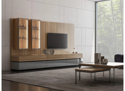Lusso Parete attrezzata completa in marrone Set di mobili di design Arredamento supporto TV Moderno