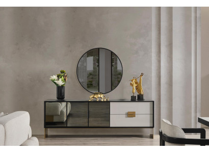 Set soggiorno nero Designer Sideboard Specchio di lusso Set 2 pezzi Nuovo