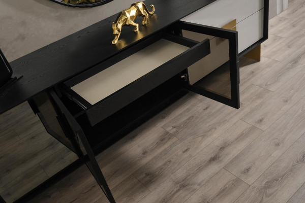 Set soggiorno nero Designer Sideboard Specchio di lusso Set 2 pezzi Nuovo