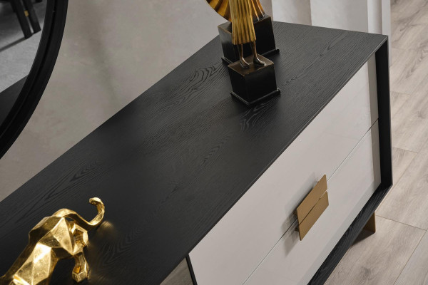 Set soggiorno nero Designer Sideboard Specchio di lusso Set 2 pezzi Nuovo