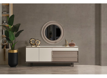 Mobili da pranzo di design in legno, credenza in legno lussuosa con specchio.