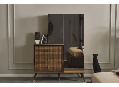 Mobili da camera da letto marroni comò con specchio set in legno di lusso a 3 ante