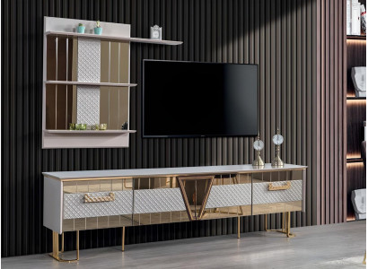 Design moderno Scaffale grigio in legno Parete Scaffali completi Mobili porta TV