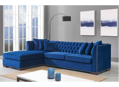Chesterfield divano blu design angolare divano, set di divani in tessuto.