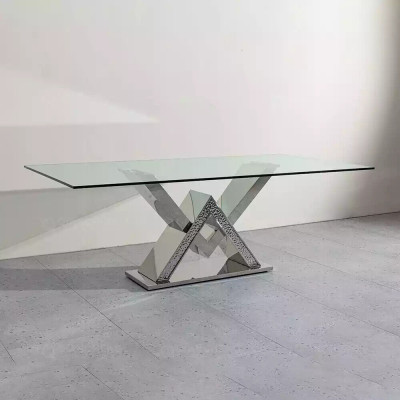 Tavolo da pranzo di lusso Tavolo a colonna Argento Tavoli da pranzo Tavolo da pranzo in vetro