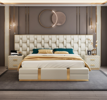 Letto Imbottito Design di Lusso Letto Matrimoniale Camera da Letto Hotel Nuovo