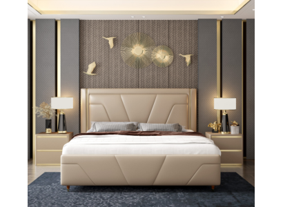 Camera da letto Letto Imbottito Design Mobili di Lusso Matrimoniali Beige Letti Moderni
