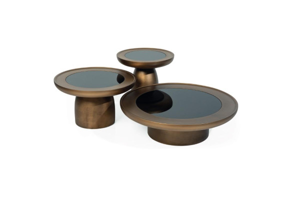 Tavolino design set salotto 2x in acciaio inox vetro moderno di lusso