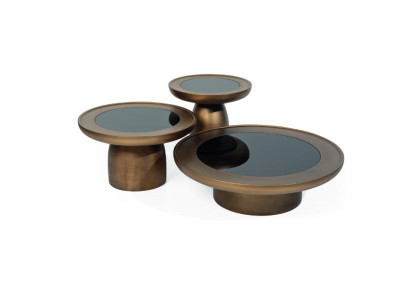 Tavolino design set salotto 2x in acciaio inox vetro moderno di lusso