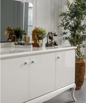 Gruppo di pranzo angolo pranzo sala da pranzo tavolo da pranzo in legno bianco Set 7 pezzi credenza