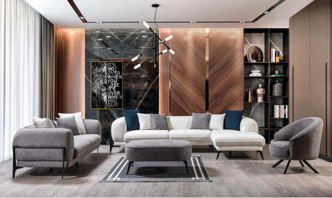 Set soggiorno 3 pezzi divano a forma di L divano a tre posti poltrone imbottite poltrona nuova