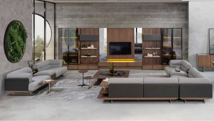 Mobile soggiorno parete attrezzata in legno marrone mobili TV nuovo XXL 530 cm.