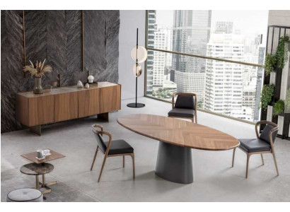 Set da pranzo di lusso con tavolo da pranzo dal design moderno, 6 sedie e 2 tavolini.