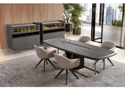 Set da pranzo di lusso in legno moderno con tavolo da pranzo e 4 sedie, completo di credenza.