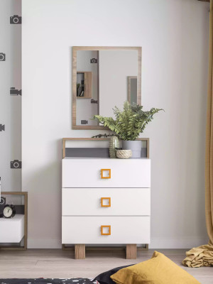 Gruppo di comodini con specchio Comodini in legno bianco Set armadio per la camera dei bambini