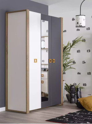 Set di camera da letto per bambini in grigio, 5 pezzi, nuovo, in legno. - Set di camera da letto per bambini in grigio, 5 pezzi, nuovo, in legno.