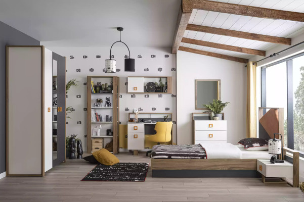 Struttura del letto Set per la camera dei bambini Scrivania Grigia 5 pezzi in legno.