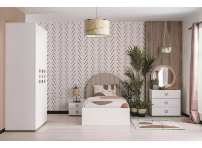 Camera da letto per bambini Cornice letto completa Mobili per bambini Letto Legno Bianco Set 5 pezzi