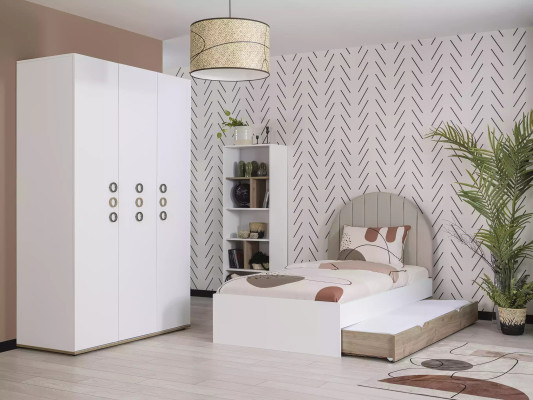 Design camera da letto per bambini Letto completo Mobili per bambini Legno Bianco Set 4 pezzi Nuovo