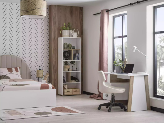 Set da scrivania per camera dei bambini 2 pezzi scaffale computer legno bianco  Imposta scrivania per cameretta bambini 2 pezzi mensola computer legno bianco